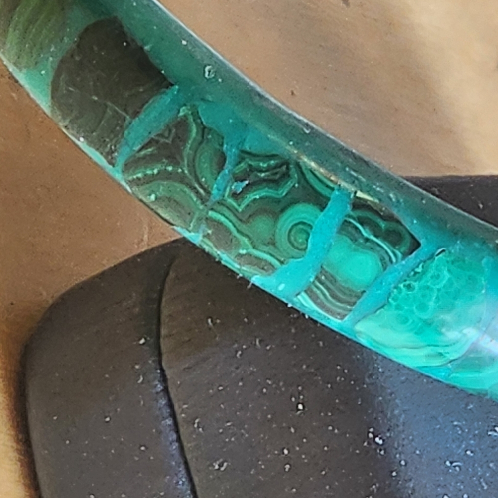 Intricate Malachite Green and Black Bracelet with Carved Designs